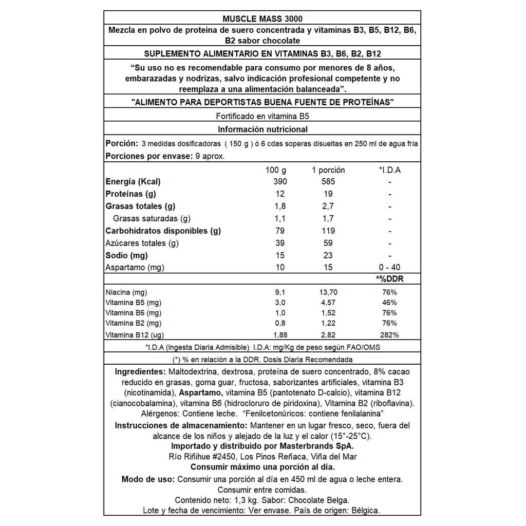 Muscle Mass 3000 Ganador de Peso 1,3 Kg