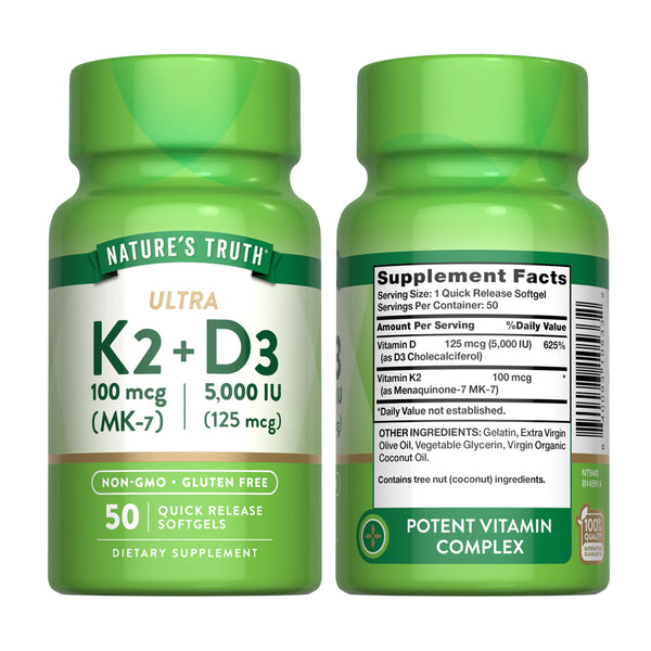 Vitamina Ultra K-2 + MK-7 +D3 - 50 Cápsulas